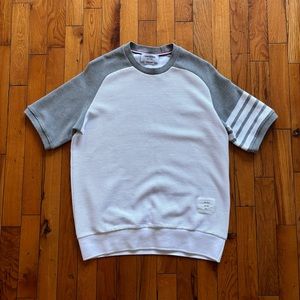 Thom Browne Light Grey Ottoman Rib 4 Bar Saddle Short Sleeve Sweatshirt